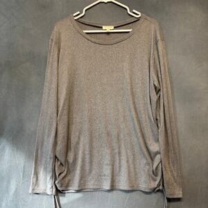 Free Kisses Plus 1X Gray Ribbed Long Sleeve Side Ruched Knit Top Minimalist